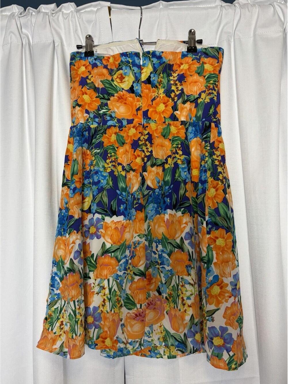 Yumi Kim Orange & Blue Floral Strapless 100% Silk Mini Dress Medium $248 - Picture 4 of 7